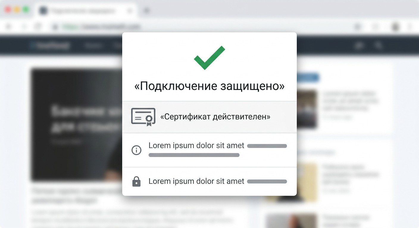 Всплывающее окно Chrome «Подключение защищено» — подтверждение безопасности сайта