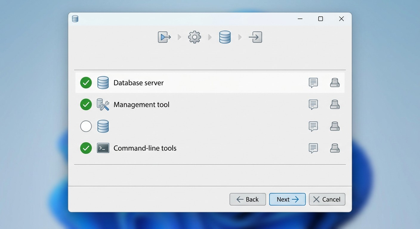 Установщик PostgreSQL для Windows — окно выбора компонентов установки