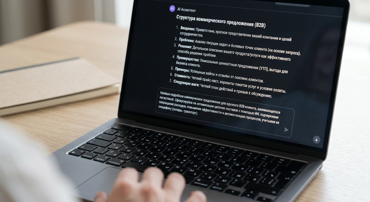 Пример промпта для нейросети в чат-интерфейсе на ноутбуке