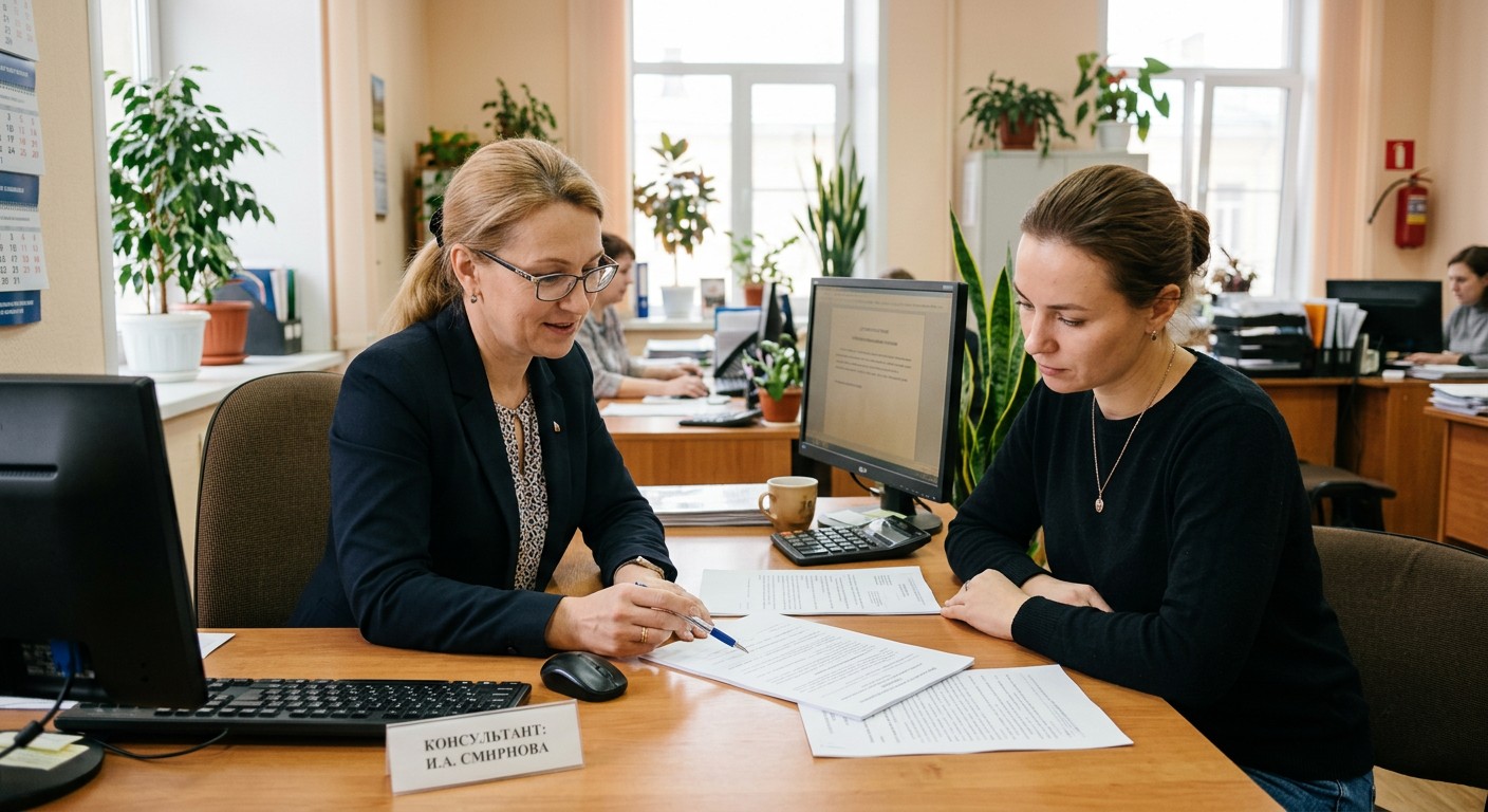 Приём у консультанта центра занятости при оформлении договора на обучение