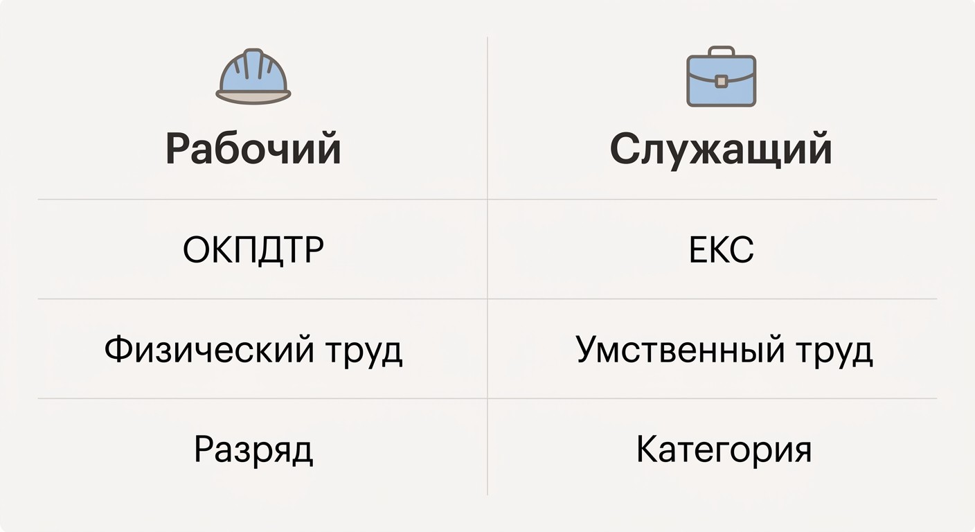 Инфографика: отличия рабочего и служащего по ОКПДТР и ЕКС