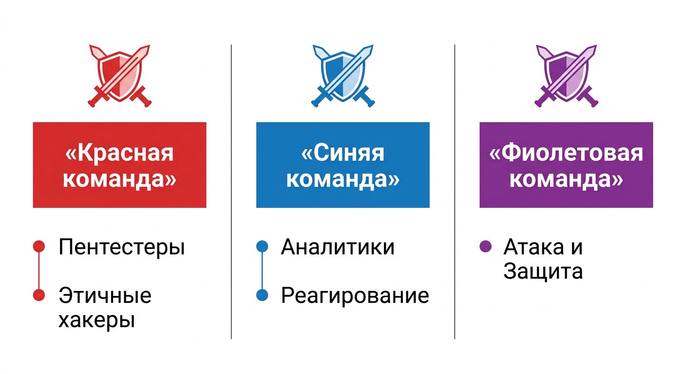 Красная, синяя и фиолетовая команды в кибербезопасности — состав и роли