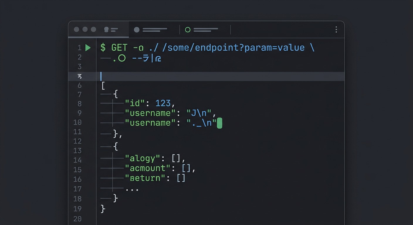 Пример HTTP GET-запроса к REST API в тёмном редакторе кода