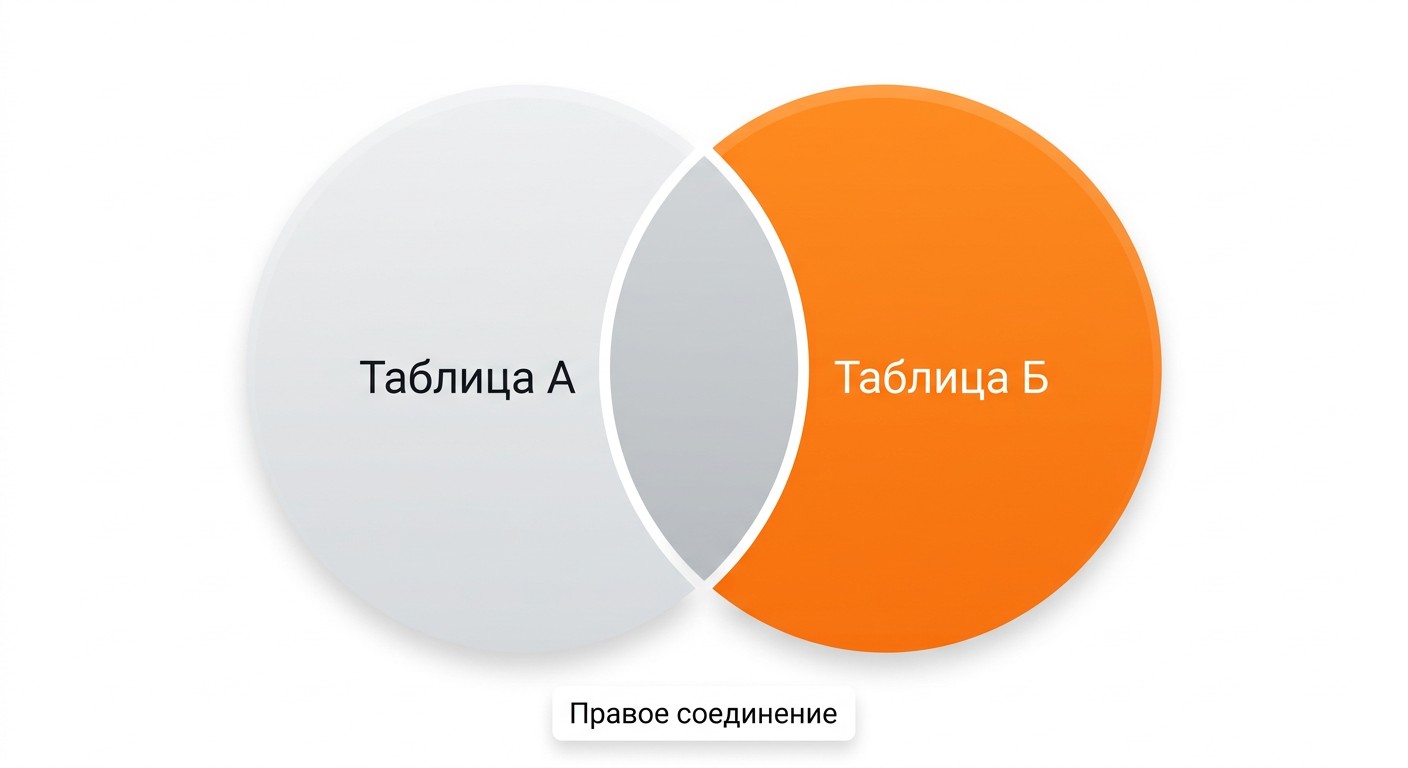 RIGHT JOIN диаграмма Венна — правый круг выделен полностью