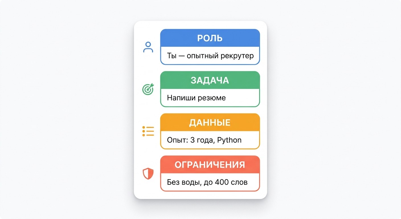 Шаблон промпта для нейросети роль задача данные ограничения