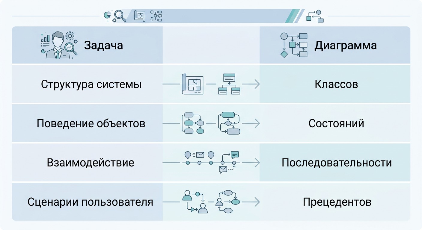 Матрица выбора UML-диаграммы по задаче системного аналитика