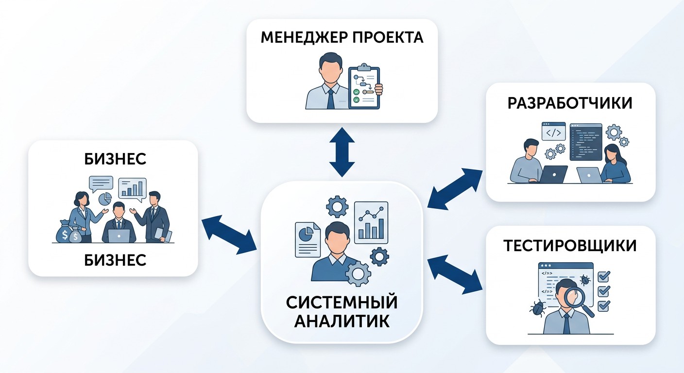 Схема роли системного аналитика в команде разработки