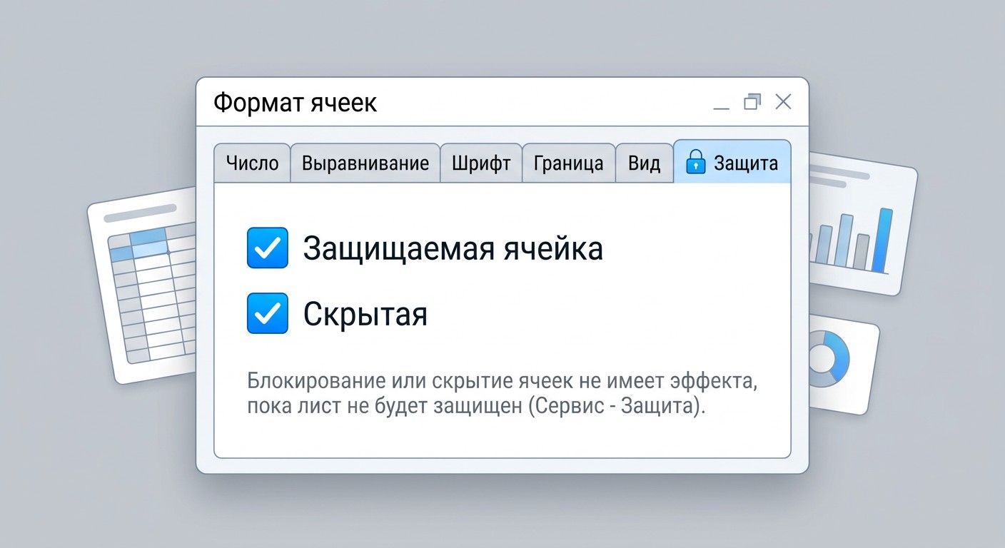 Формат ячеек Excel — оба флага «Защищаемая» и «Скрытая» включены