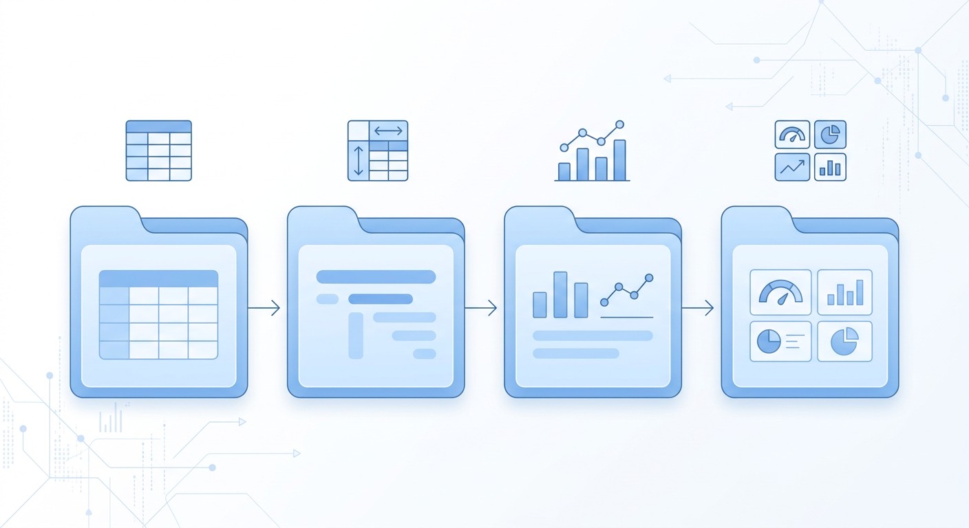 Схема структуры Excel-файла из четырёх листов для дашборда
