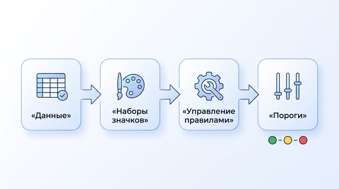 Схема настройки светофора KPI через условное форматирование в Excel