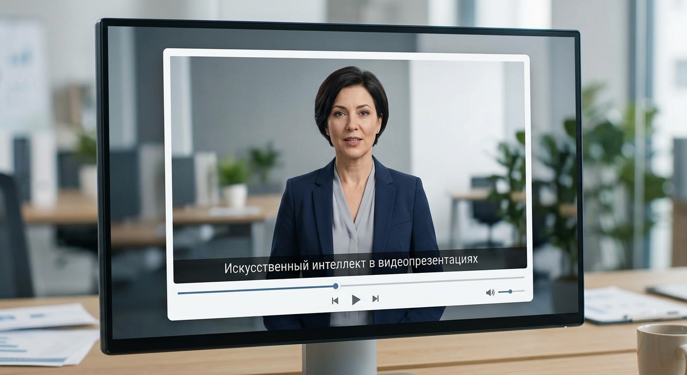 ИИ-аватар ведёт видеопрезентацию с русскими субтитрами на экране