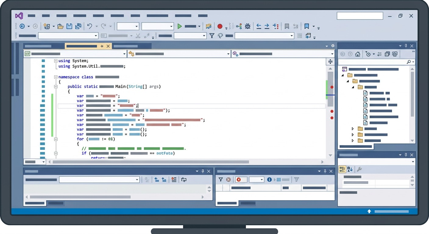 Полнофункциональная IDE со светлым интерфейсом, обозревателем решений и редактором