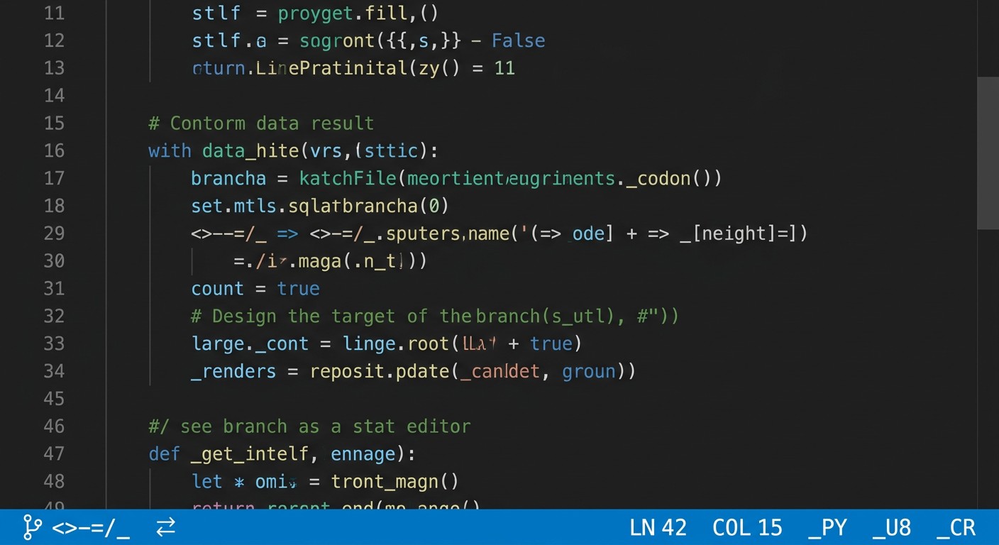 Нижняя панель статус-бар VS Code с информацией о файле и ветке