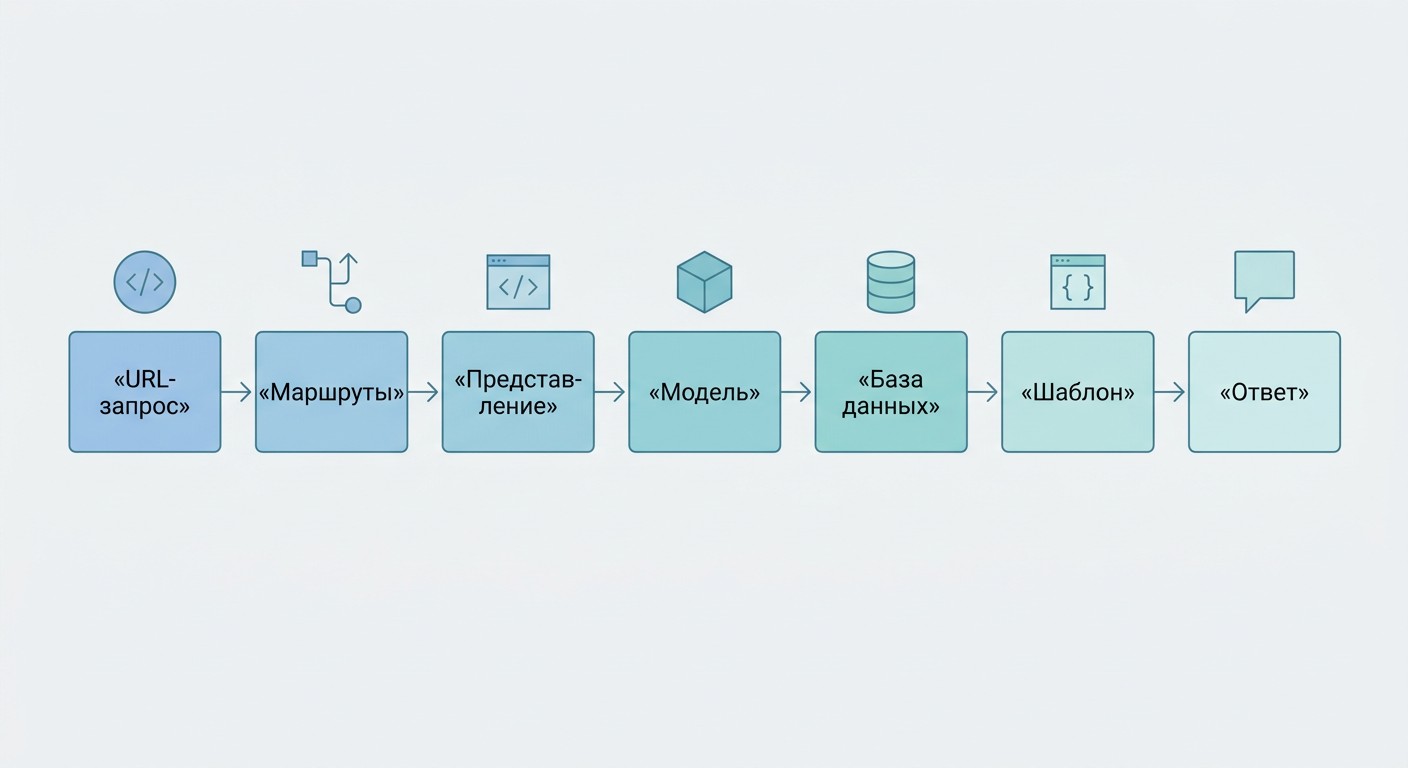 Схема жизненного цикла запроса в Django от URL до ответа сервера