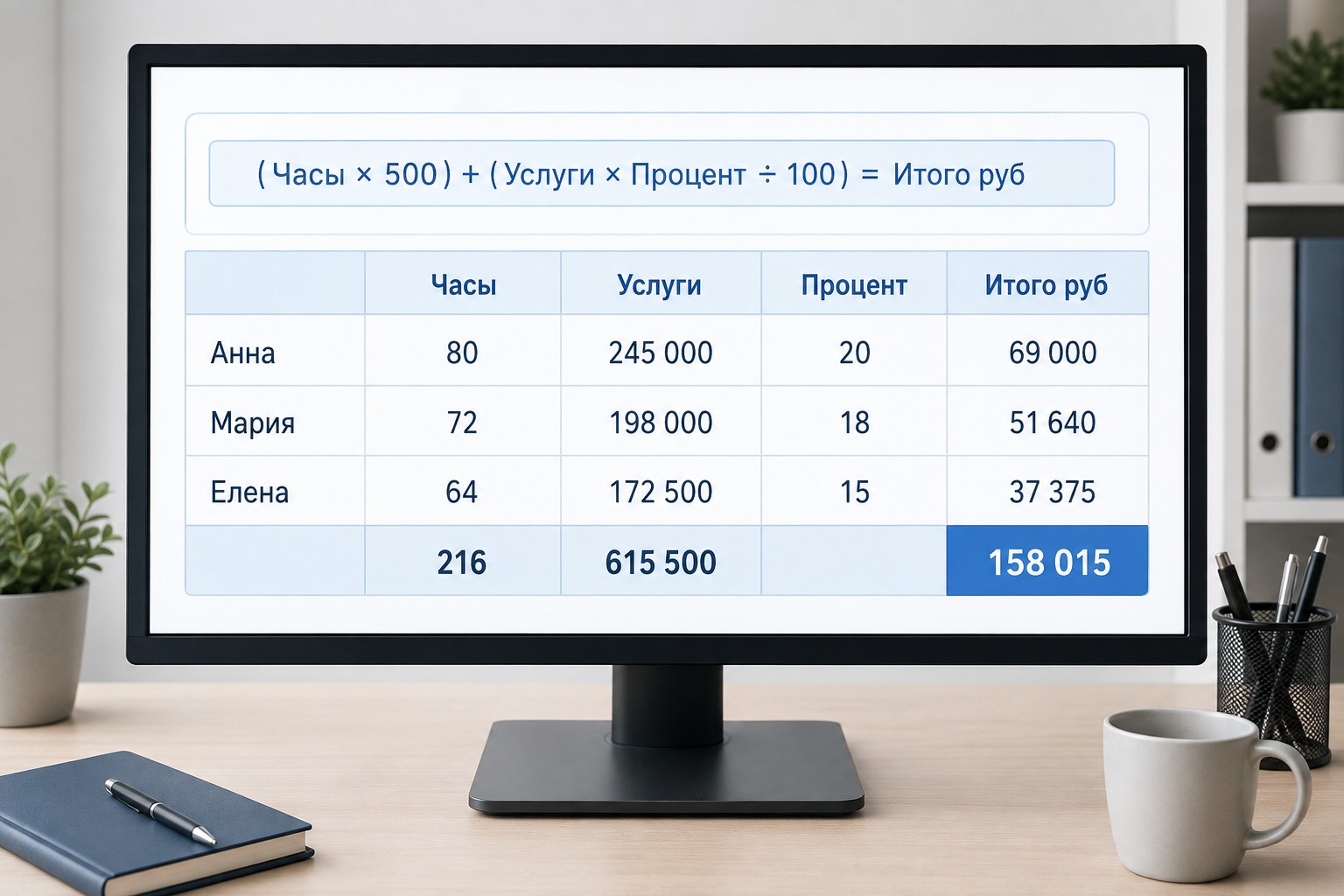 Расчёт зарплаты мастера с формулой в программе 1С Салон красоты