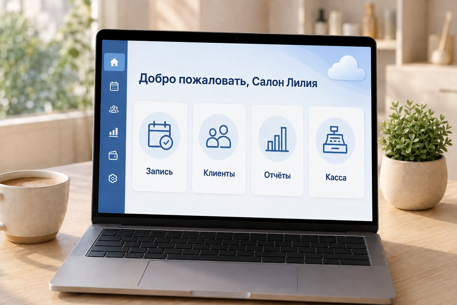 Личный кабинет облачного доступа к 1С Салон красоты на ноутбуке