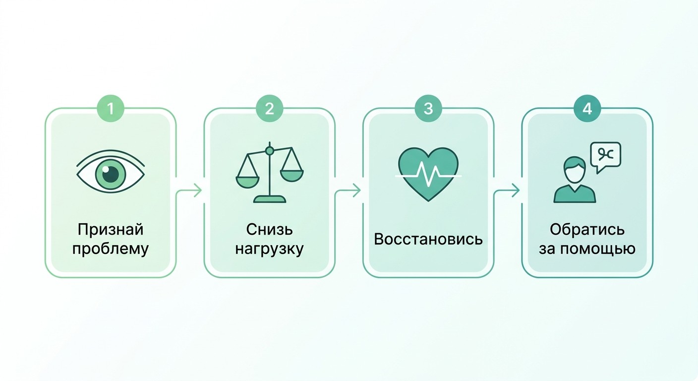 Инфографика четыре шага при профессиональном выгорании на работе