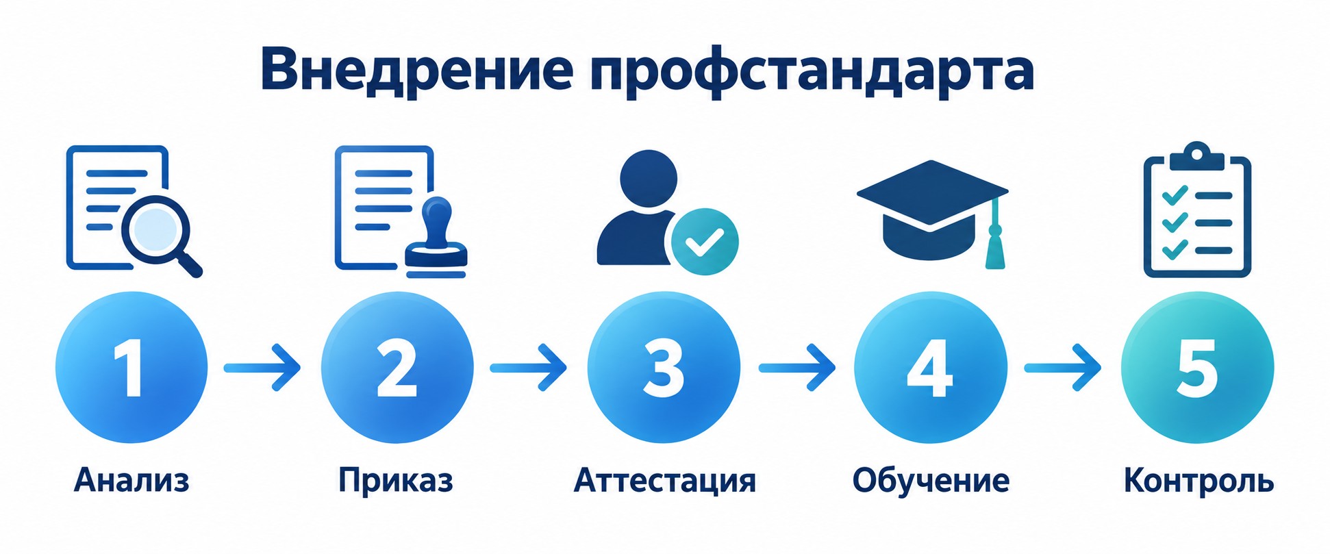 Пять шагов внедрения профессионального стандарта в организации — схема