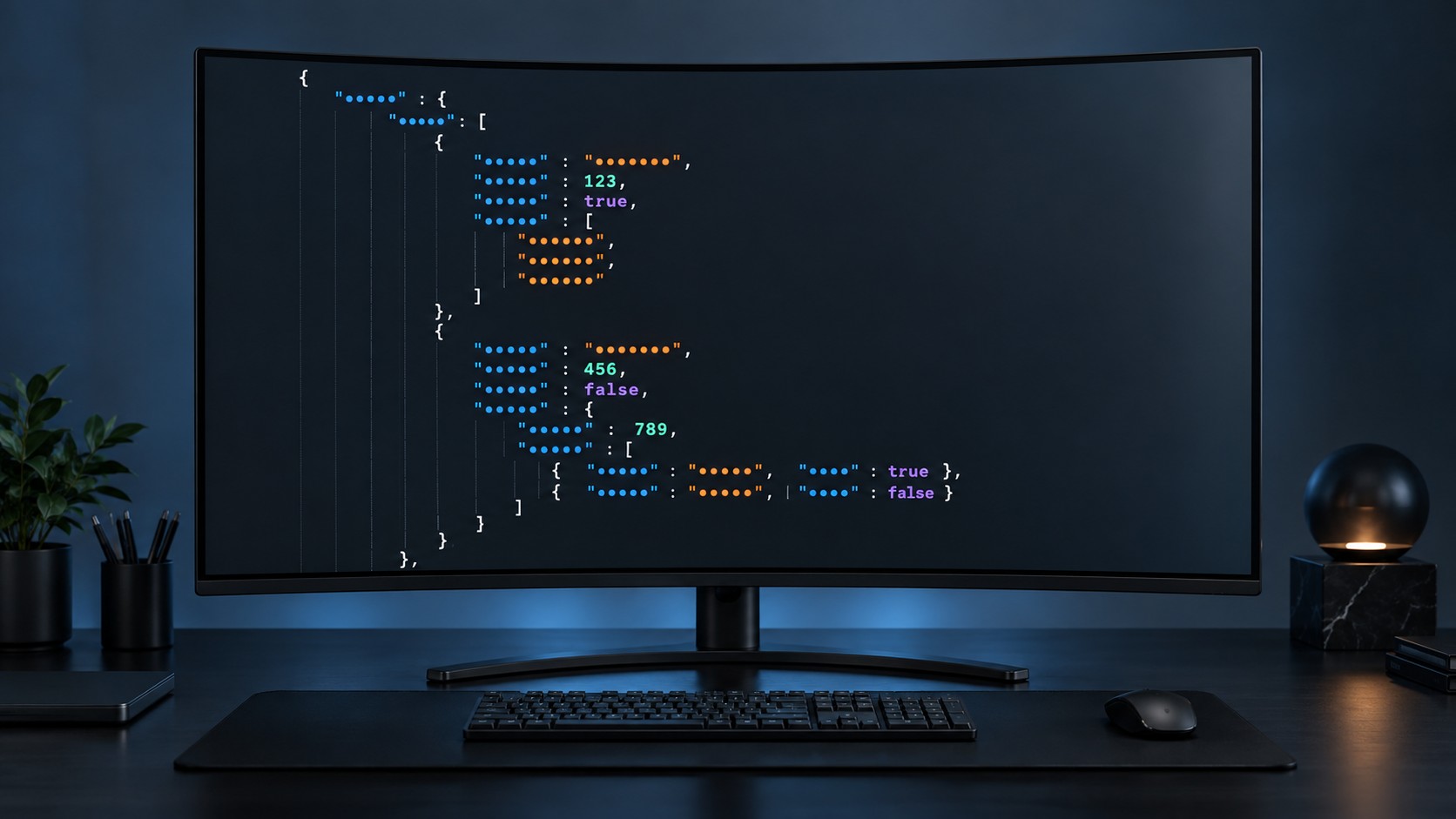 Монитор с подсвеченным JSON-кодом — формат передачи данных