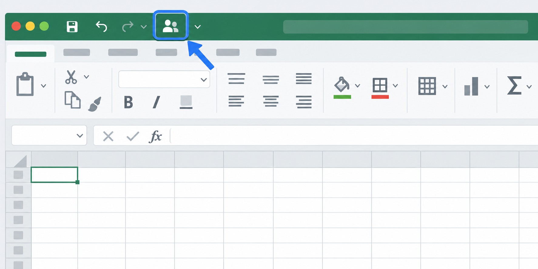 Панель быстрого доступа Excel для настройки общего доступа к книге
