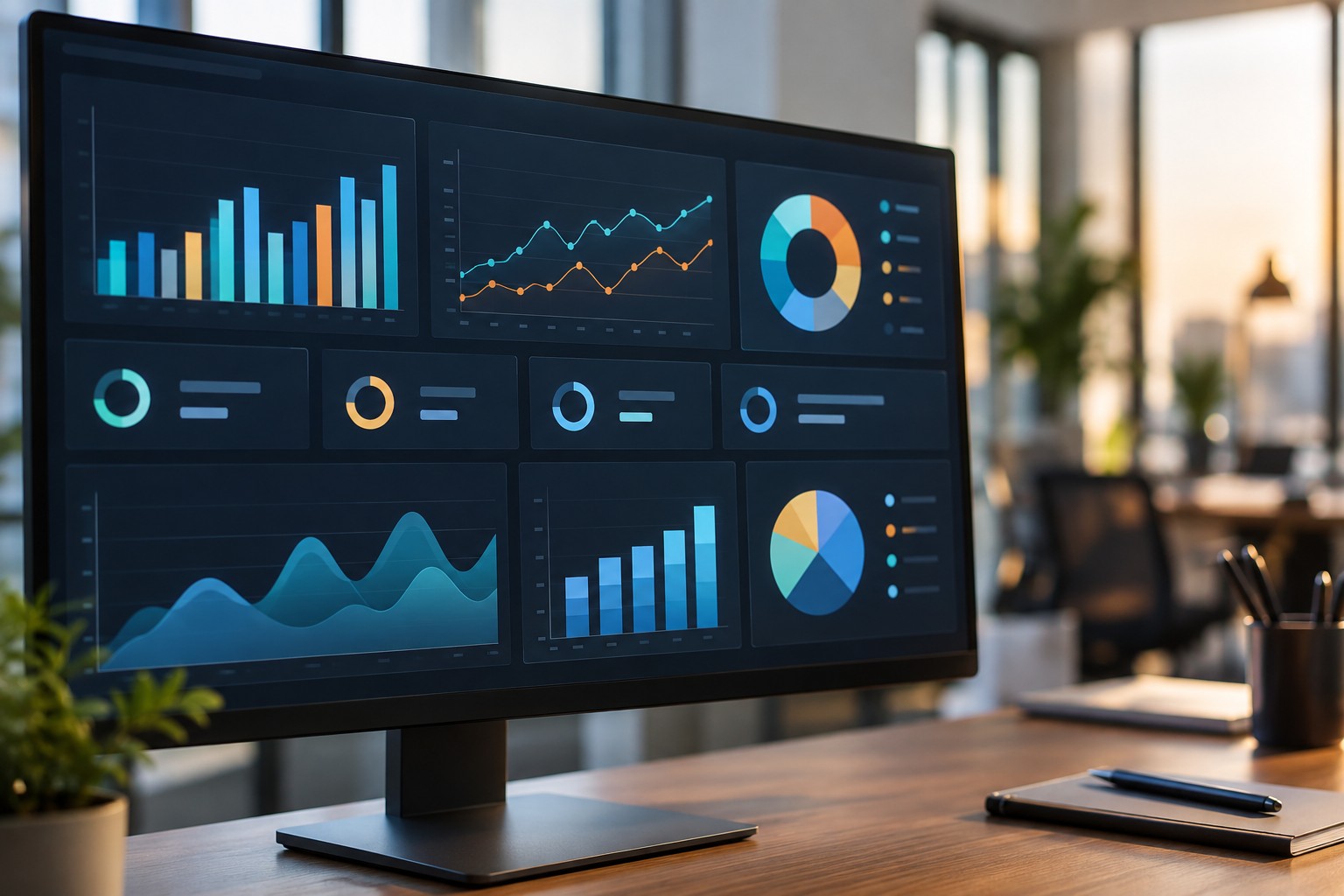 Финансовый дашборд с KPI-показателями управленческого учёта на экране