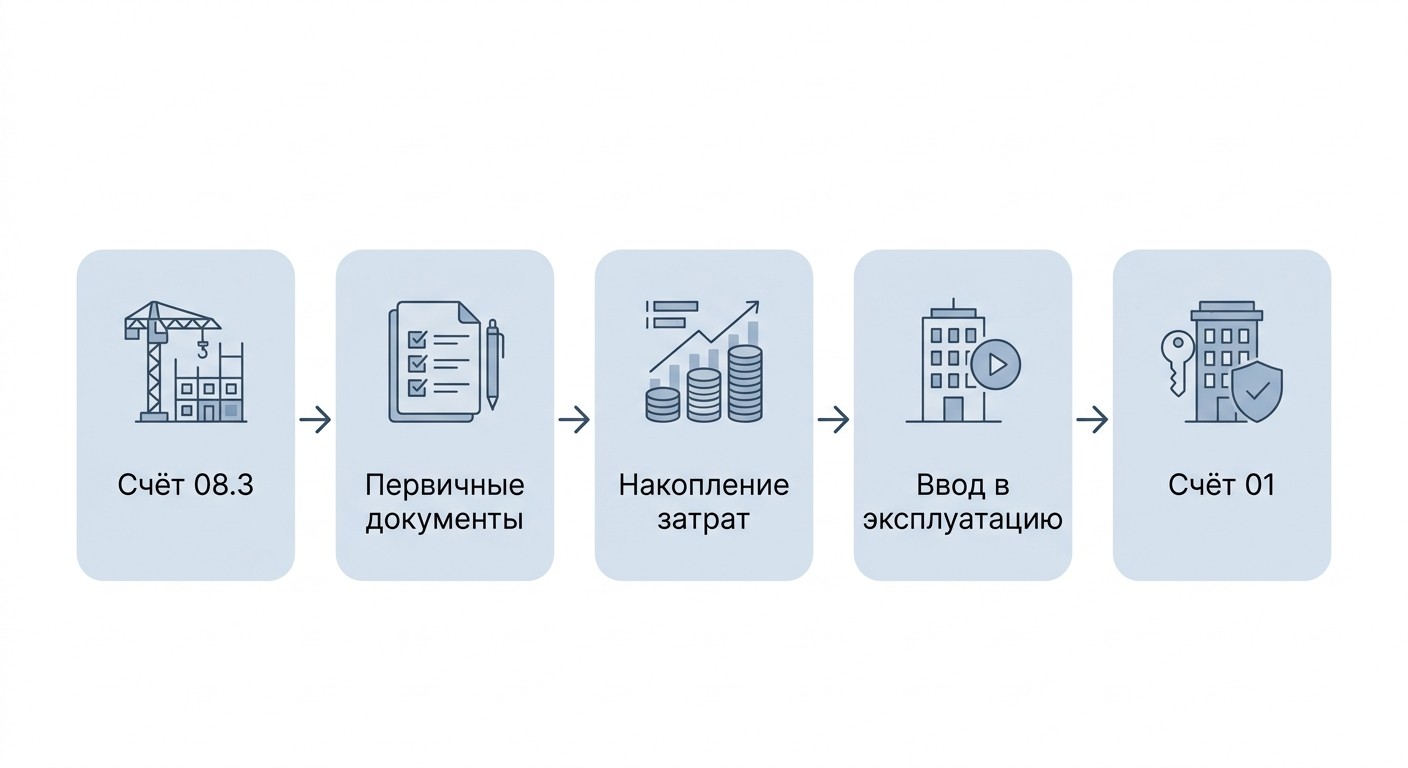 Учёт НЗС в 1С — схема пяти шагов от счёта 08.3 до счёта 01