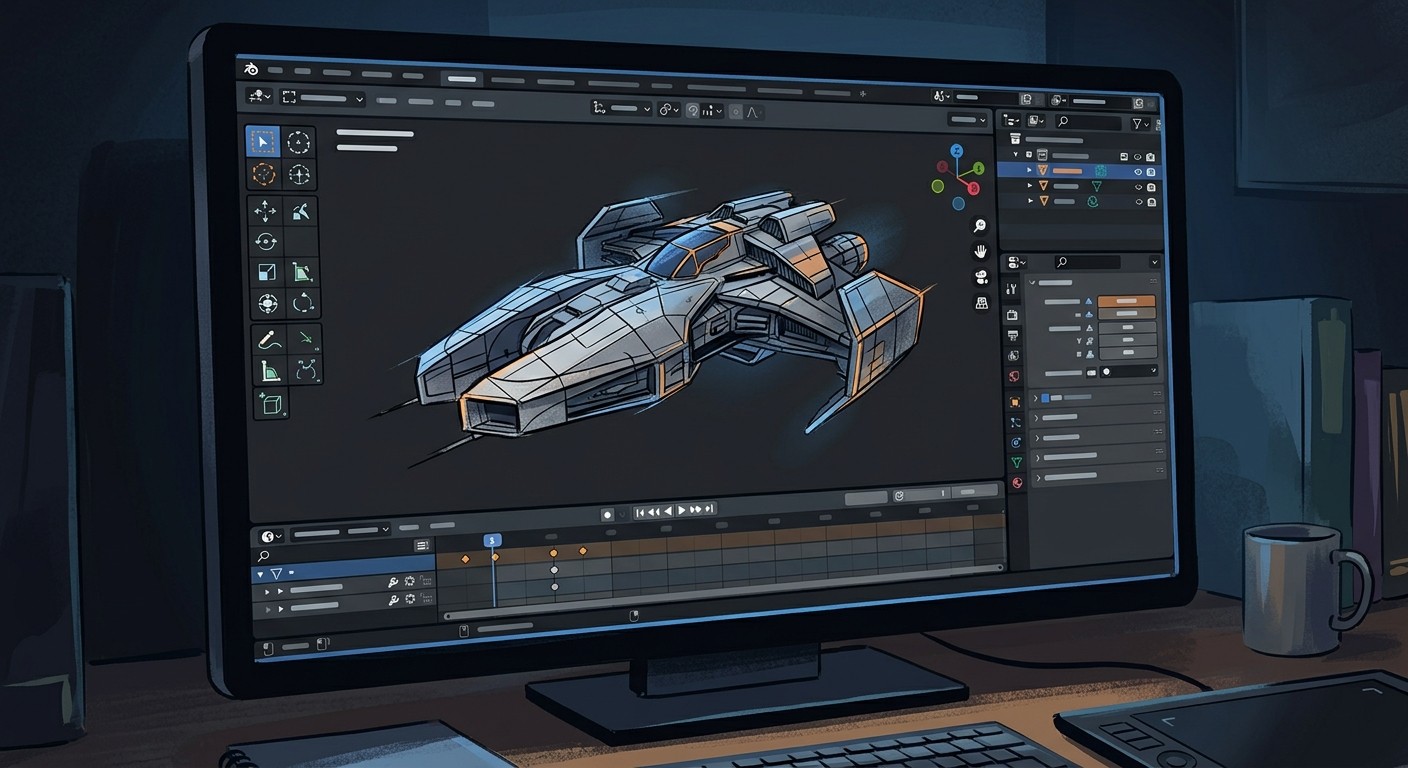Интерфейс профессиональной программы для 3D-моделирования на экране