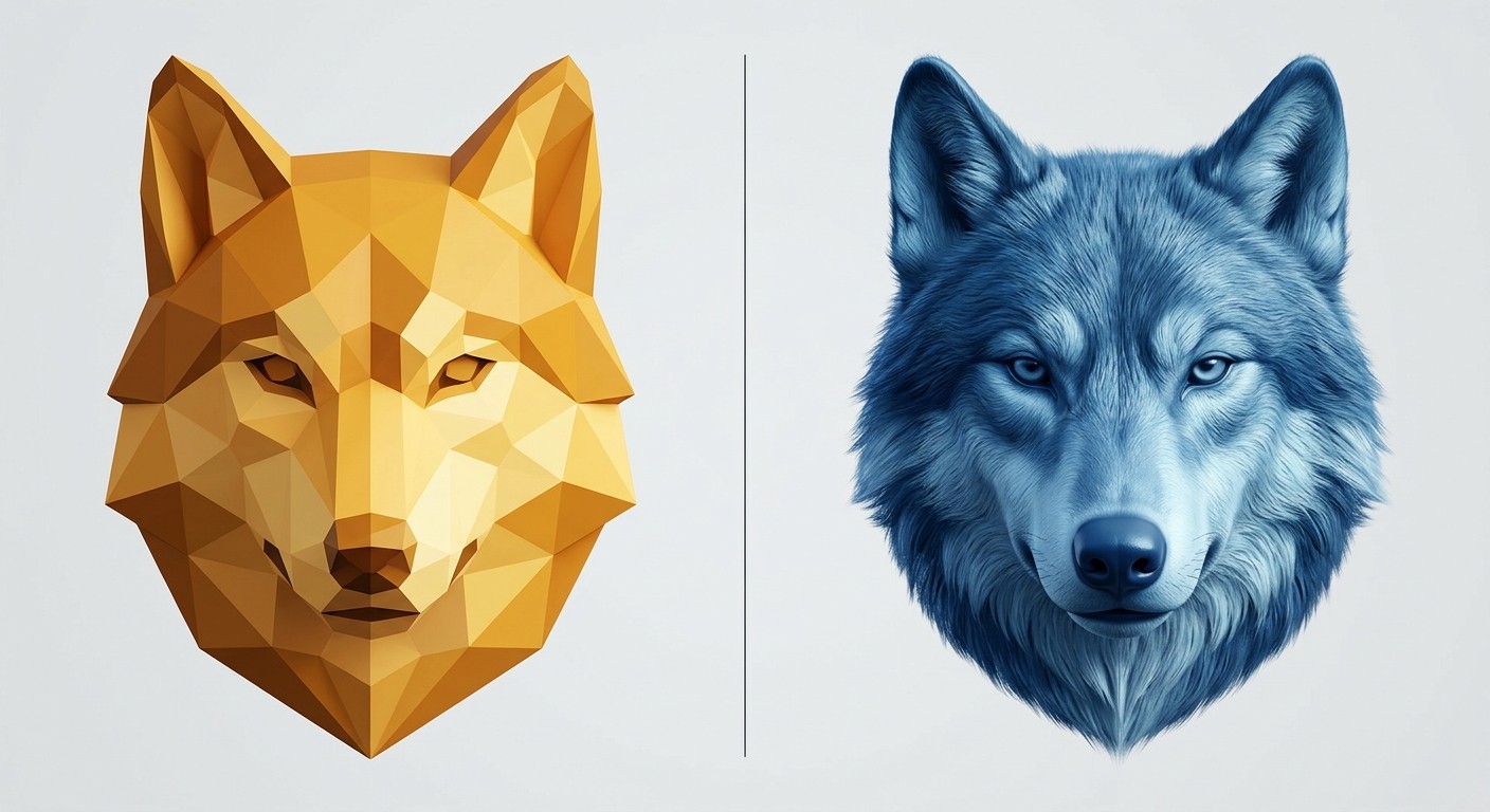 Сравнение low-poly и high-poly 3D-модели одного объекта