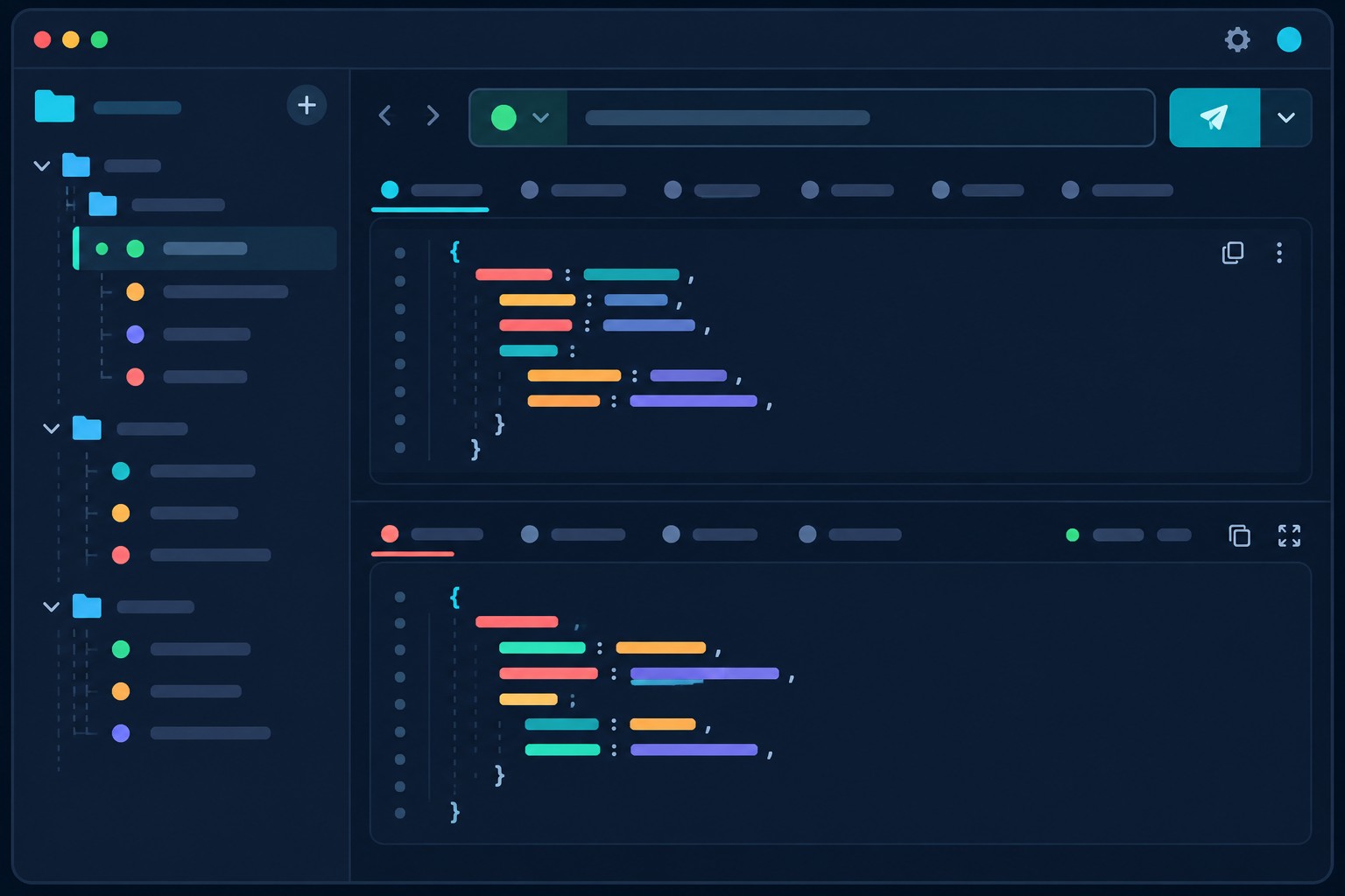 Главное окно Postman с боковой панелью и JSON-ответом