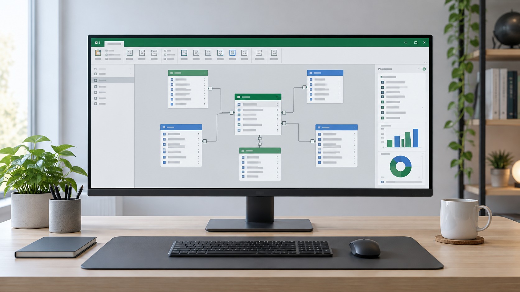 Монитор с открытым Excel и вкладкой Power Pivot на ленте