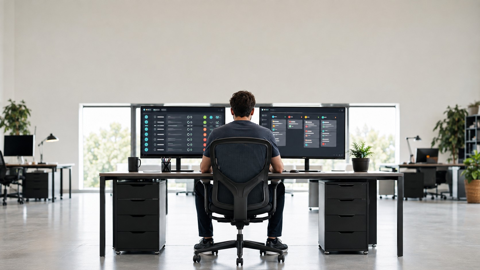 QA-инженер за работой с дашбордом тестов и баг-трекером