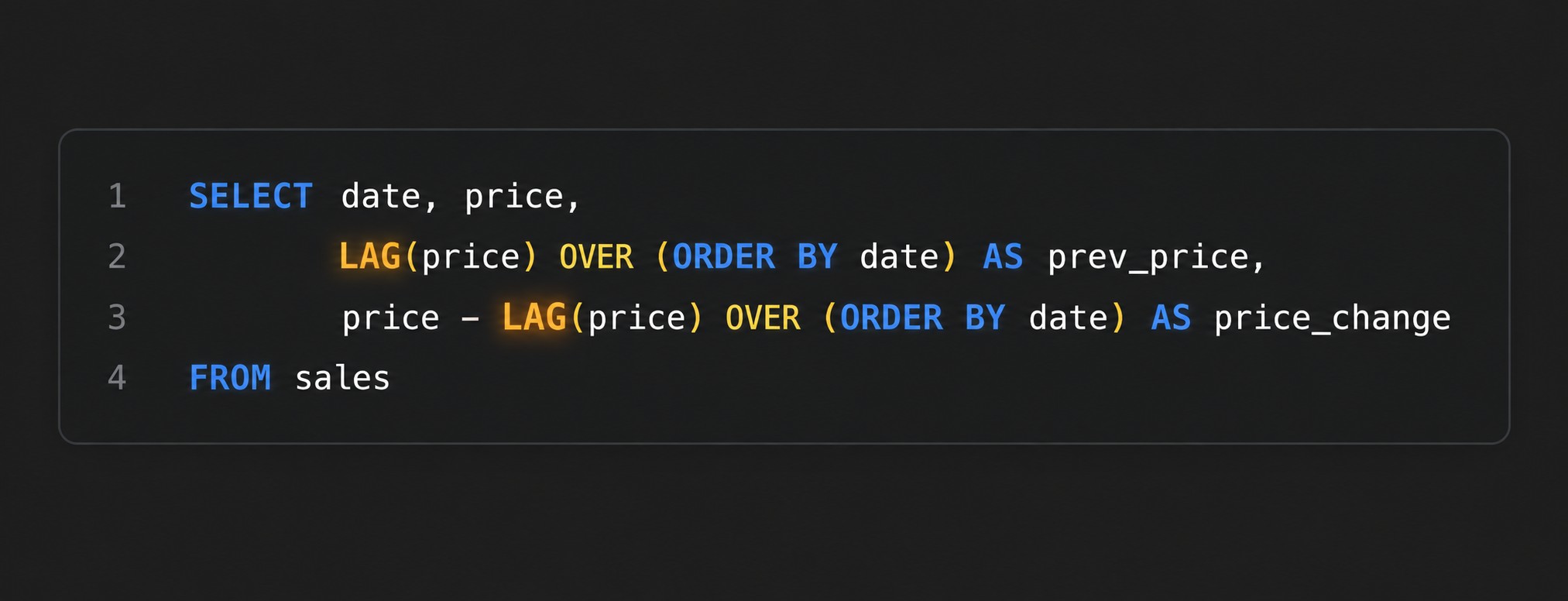SQL-запрос с функцией LAG для расчёта изменения цены price_change
