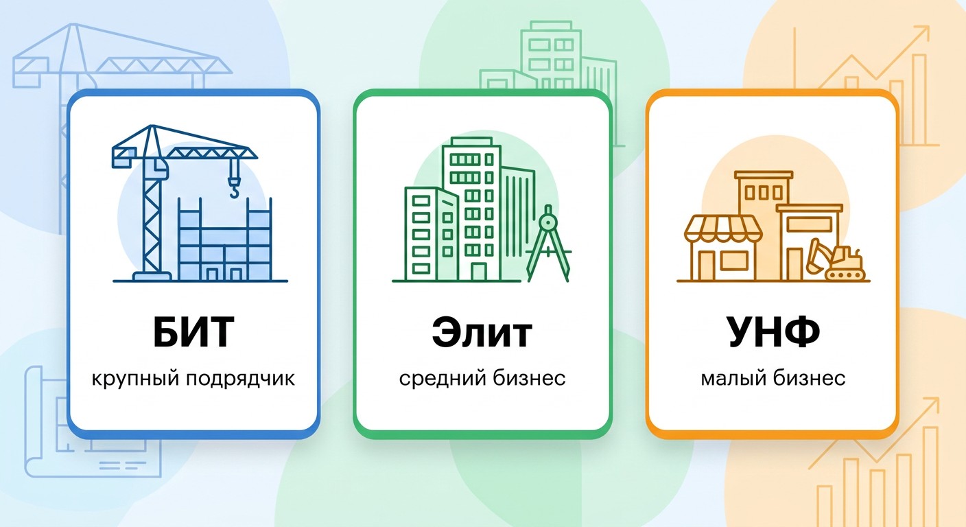 Сравнение конфигураций 1С строительство — БИТ, Элит и УНФ для МСП