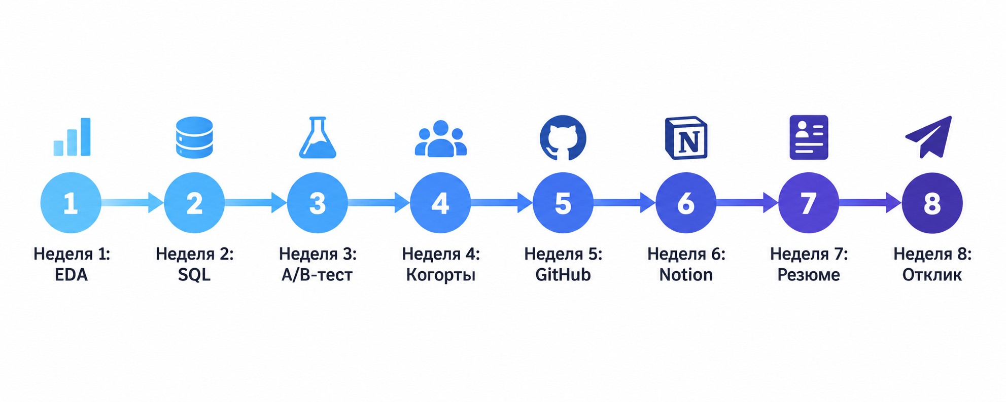 Timeline 8 недель по созданию портфолио аналитика данных с нуля