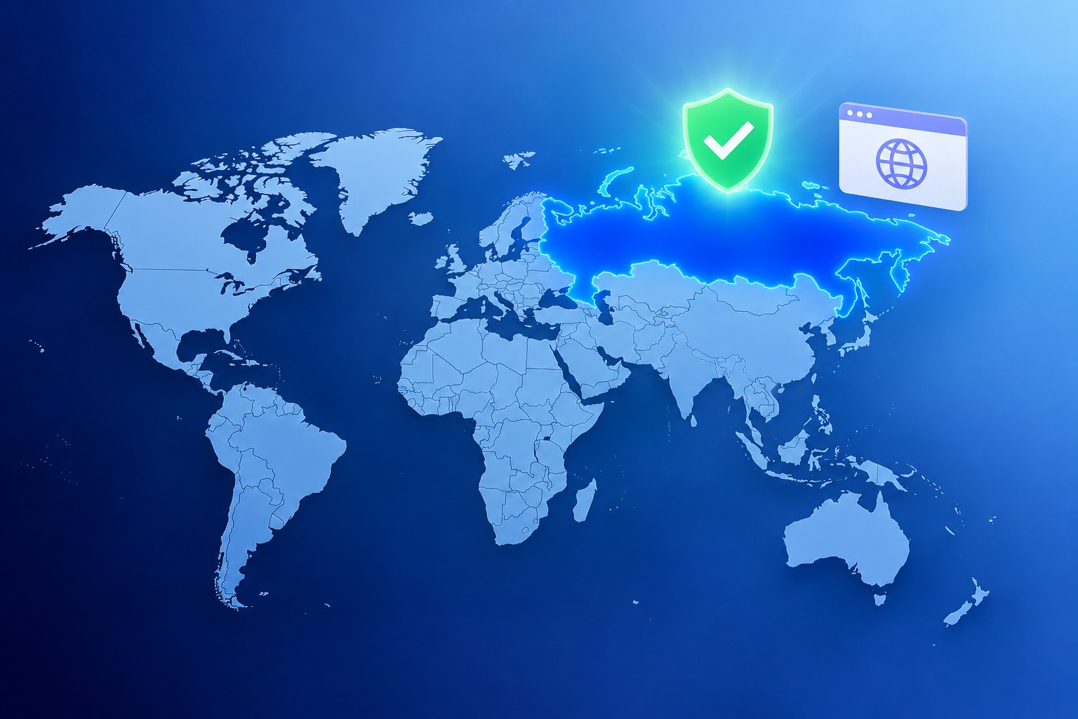 Карта России с иконкой свободного доступа к Perplexity AI без VPN